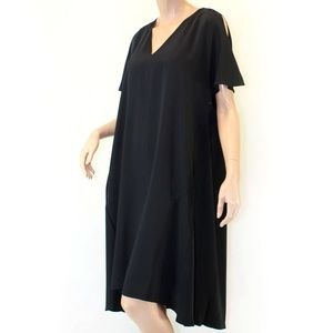 NWT Rachel Roy Black Correta Tunic Dress in Size 14W (0X) Cold Shoulder Sleeves